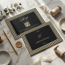 Retro Diamant Muster Schwarz Gold Hochzeits QR