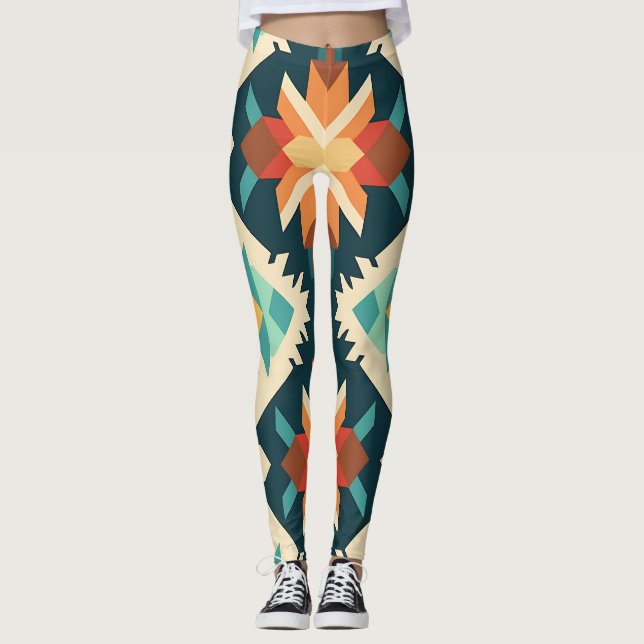 Retro Diamond Ikat Muster Leggings (Vorderseite)