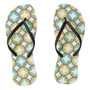 Retro Diamond in Circle Muster Blue Green Gold Flip Flops