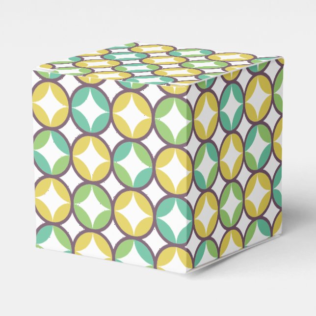 Retro Diamond in Circle Muster Blue Green Gold Geschenkschachtel (Vorderseite)
