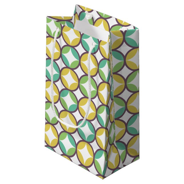 Retro Diamond in Circle Muster Blue Green Gold Kleine Geschenktüte (Vorderseite Schrägansicht)