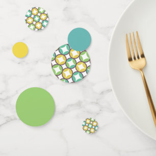Retro Diamond in Circle Muster Blue Green Gold Konfetti