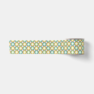 Retro Diamond in Circle Muster Blue Green Gold Satinband
