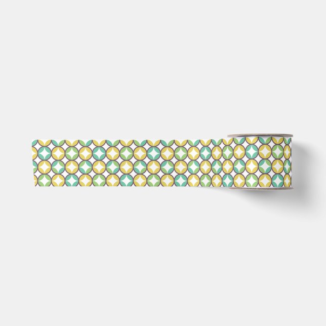 Retro Diamond in Circle Muster Blue Green Gold Satinband (Vorderseite)