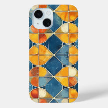Retro Diamond Mosaik Handy Case in Blau und Orange
