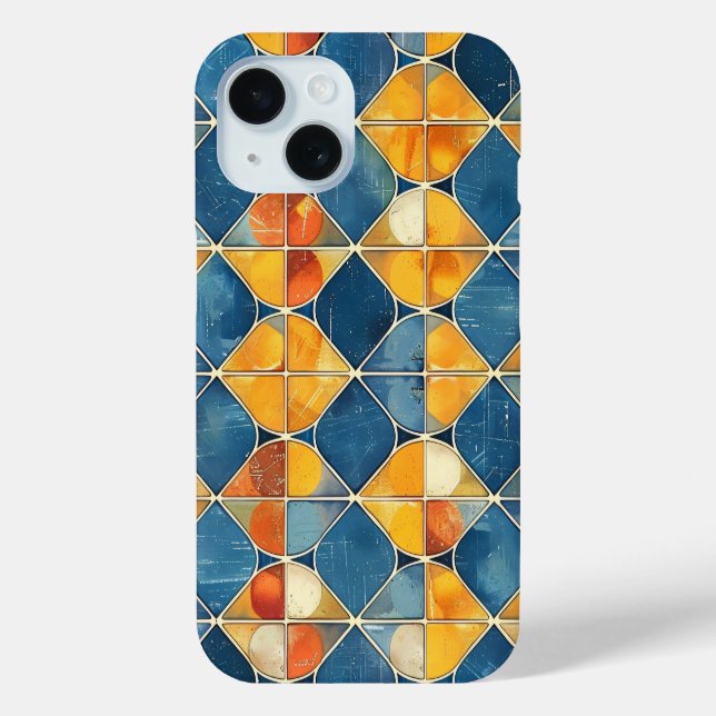 Retro Diamond Mosaik Handy Case in Blau und Orange (Rückseite)