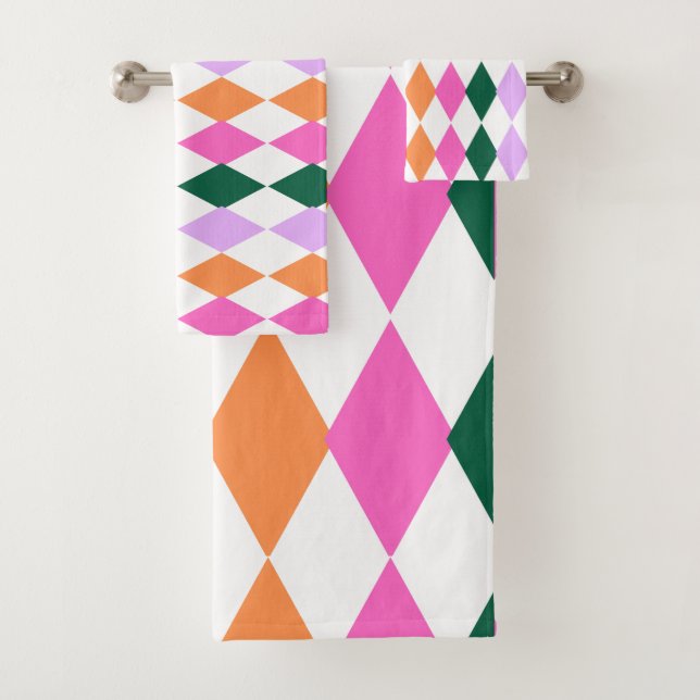 Retro Diamond Muster farbenfrohe Mitte Jahrhundert Badhandtuch Set (Insitu)