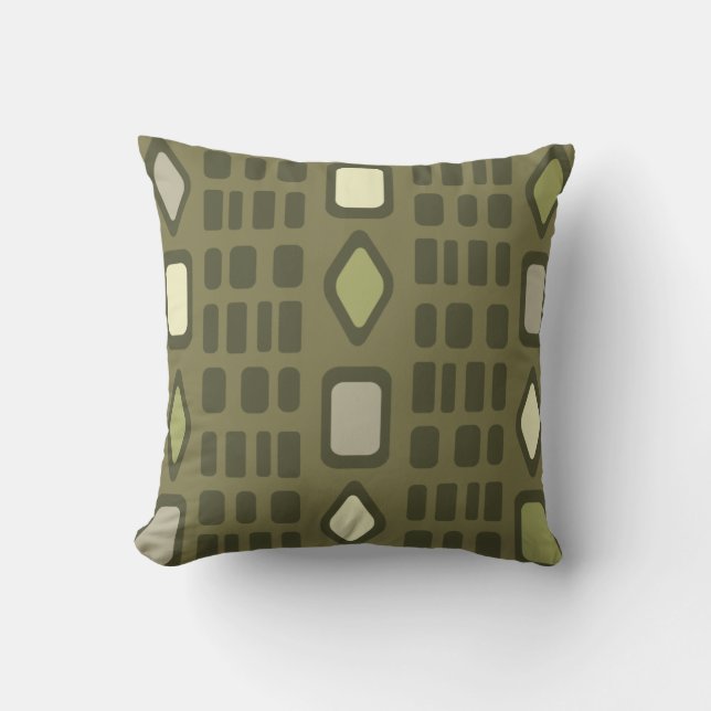 Retro Diamonds Rechtecke Olive Green Kissen (Vorderseite)