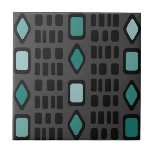 Retro Diamonds Rechtecke Schwarz Türkis Fliese
