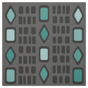 Retro Diamonds Rechtecke Schwarz Türkis Stoff
