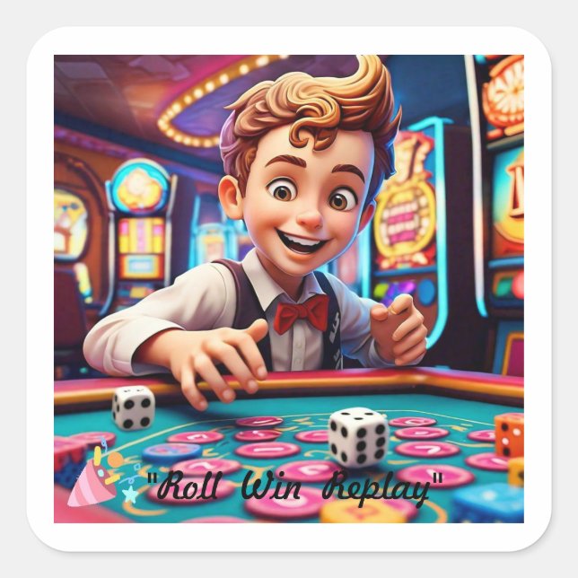 "Retro Dice Roll" Quadratischer Aufkleber (Vorderseite)