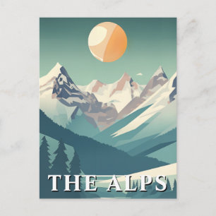 Retro Die Alpen Geometrische Europäische Skiberge Postkarte