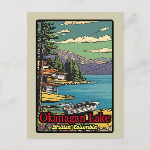 Retro die Okanagan-Seelandschaft Vintage-Comic 70 Postkarte
