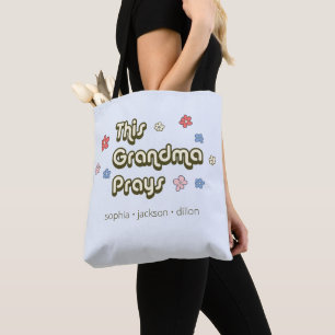 Retro dieses Oma Prays Light Blue Tote Bag Tasche