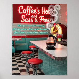 Retro Diner Coffee's Hot mit kostenlosem Sass Post Poster