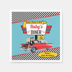 Retro Diner Gelb in den 50er Jahren, Aquamarin, Ro Serviette