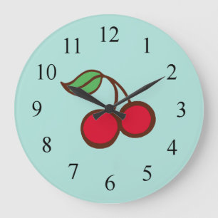 Retro-Diner-Küchen-Türkis-Kirsch-Wanduhr Große Wanduhr