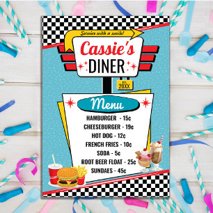 Retro-Diner-Menü aus den 1950ern in Türkis, Rot, G Poster