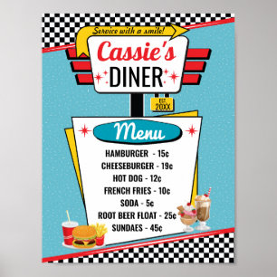 Retro Diner Menu der 50er Jahre Aquamarin, rot, ge Poster