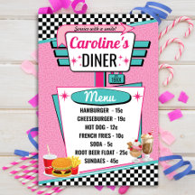 Retro Diner Pink & Aquamarin Menu Card der 50er Ja