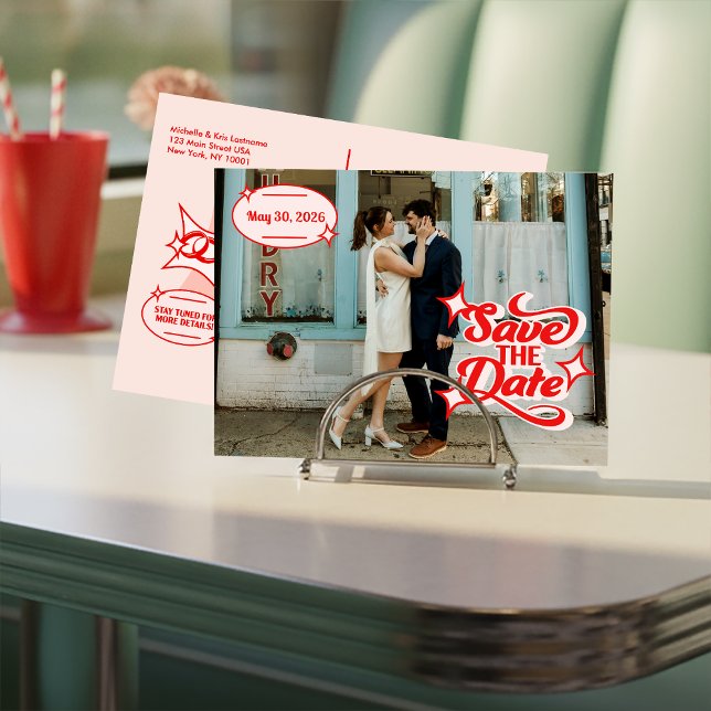 Retro Diner Save The Date Post Card Postkarte (Retro Diner Wedding Save The Date )