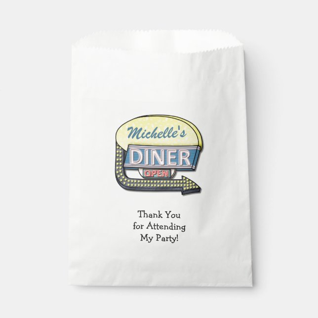 Retro Diner Sign 50er Party Thema Personalisierter Geschenktütchen (Vorderseite)