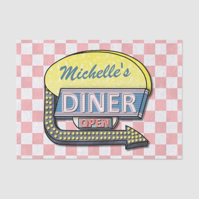 Retro Diner Sign 50er Pink Personalisiert geprüft Seidenpapier (Vorderseite)