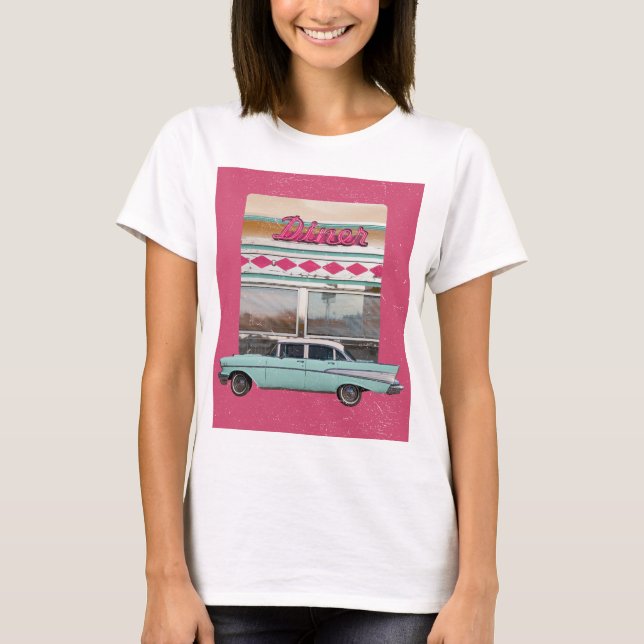 Retro Diner Wall Art der 50er Jahre | Pink Neon Sc T-Shirt (Vorderseite)