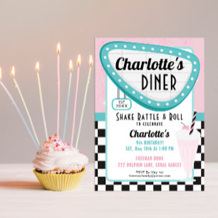 Retro Diner zum Geburtstag - Einladung - Sockerhut