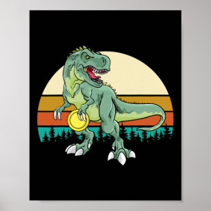 Retro Dino Dinosaur Golfer Geschenk T Rex Disc Gol Poster