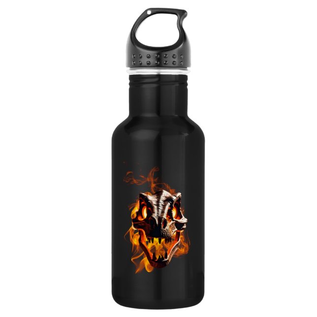 Retro Dinosaur Toter Brennschädel in Feuer Edelstahlflasche (Vorderseite)