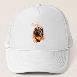 Retro Dinosaur Toter Brennschädel in Feuer Truckerkappe
