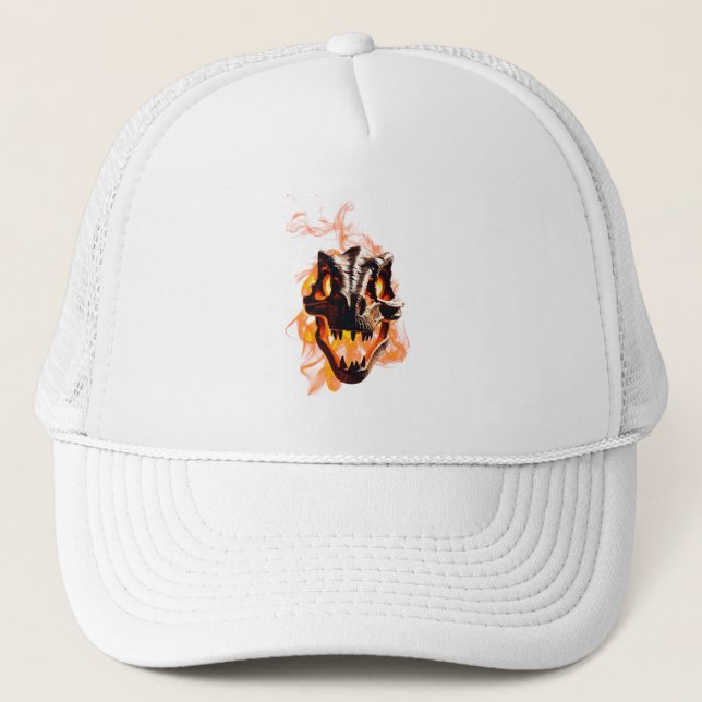 Retro Dinosaur Toter Brennschädel in Feuer Truckerkappe (Vorderseite)