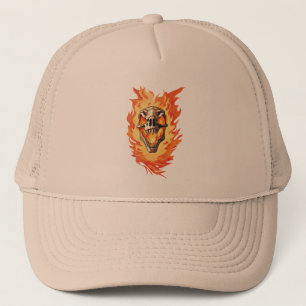 Retro Dinosaur Toter Brennschädel in Feuer Truckerkappe