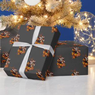Retro-Dinosaurier toter brennender Schädel im Feue Geschenkpapier