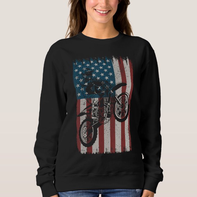 Retro Dirt Bike American Flag Motocross Biker 4th  Sweatshirt (Vorderseite)