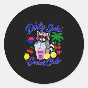 Retro-dirty-Soda-Social-Club-Waschbär-Sommer Runder Aufkleber