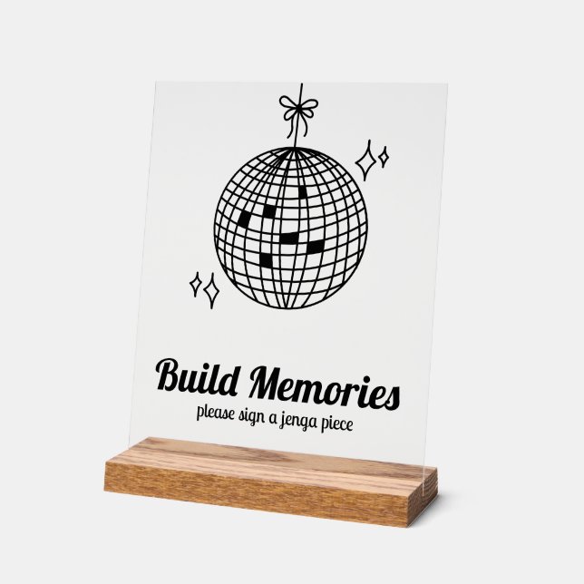 Retro Disco Ball Erinnerungen Hochzeit Jenga Acrylschild (Winkel)
