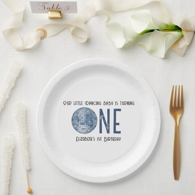 Retro Disco Ball First Birthday Party Pappteller (Hochzeit)