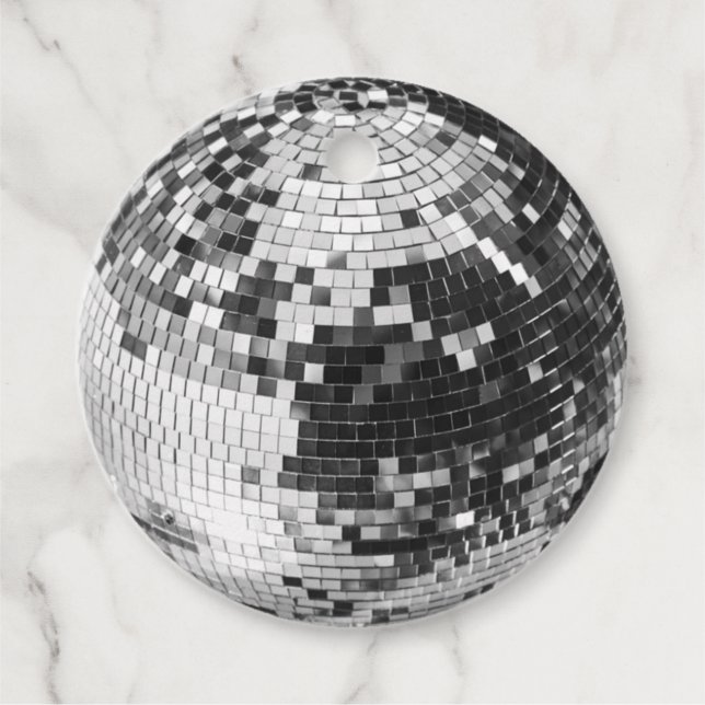 Retro Disco Ball funkeln Glitzer Silber Geburtstag Geschenkanhänger (Vorderseite)