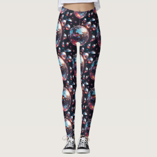 Retro-Disco-Ball-Muster in Silber und Regenbogen Leggings