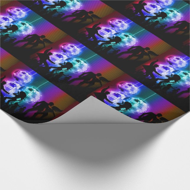 Retro Disco Ball Party Thema mit Regenbogenfarben Geschenkpapier (Ecke)