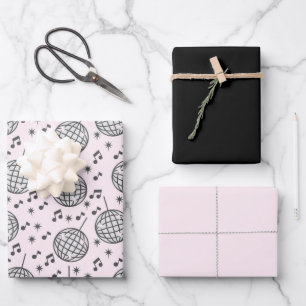 Retro Disco Ball Pink & Black Musical Wrapping Geschenkpapier Set