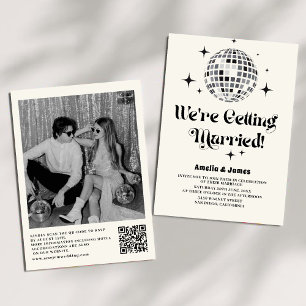 Retro Disco Ball Schwarz-weiß QR Code Hochzeit Einladung