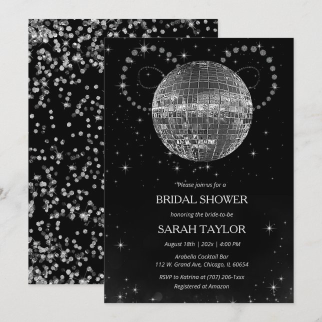 Retro Disco Brautparty Silver Template Einladung (Vorne/Hinten)