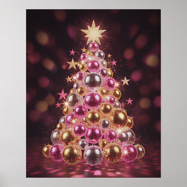 Retro Disco Christmas Tree Wall Art Poster (Vorne)