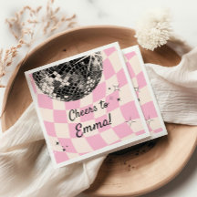 Retro Disco Custom Napkins - Pink Checkered Backgr