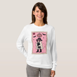 Retro Disco Ghost mit Black Cat Halloween Briefmar T-Shirt
