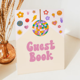 Retro Disco Groovy Guest Book Table Party Signatur Sockelschild