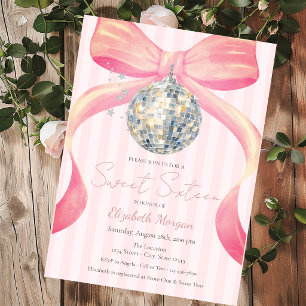 Retro Disco-Kugel Chic-Schleife Rosa Streifen Swee Einladung